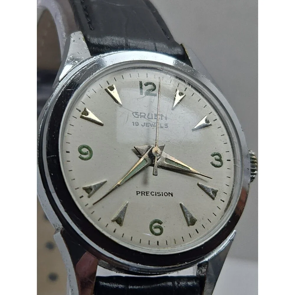 Vintage 1970s Gruen Precision New York 19 Jewel Manual Wind Mens Watch - Read